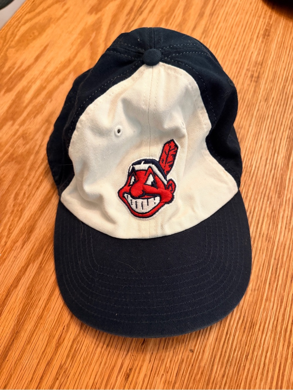 Two-Tone Navy and White Baseball Cap with old Embroidered Logo